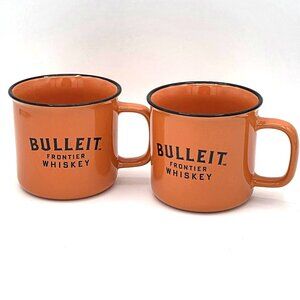 BULLEIT FRONTIER WHISKEY MUGS X2 Bourbon Campfire Orange Ceramic Coffee Camping